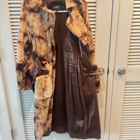 Branco Pelle Shearling/Leather Coat with Belt and Zipper Accents - Size Small - Picture 5 of 9